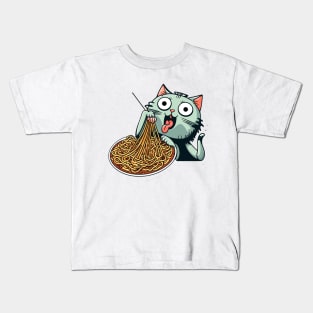 Cat eating spaghetti meme Kids T-Shirt